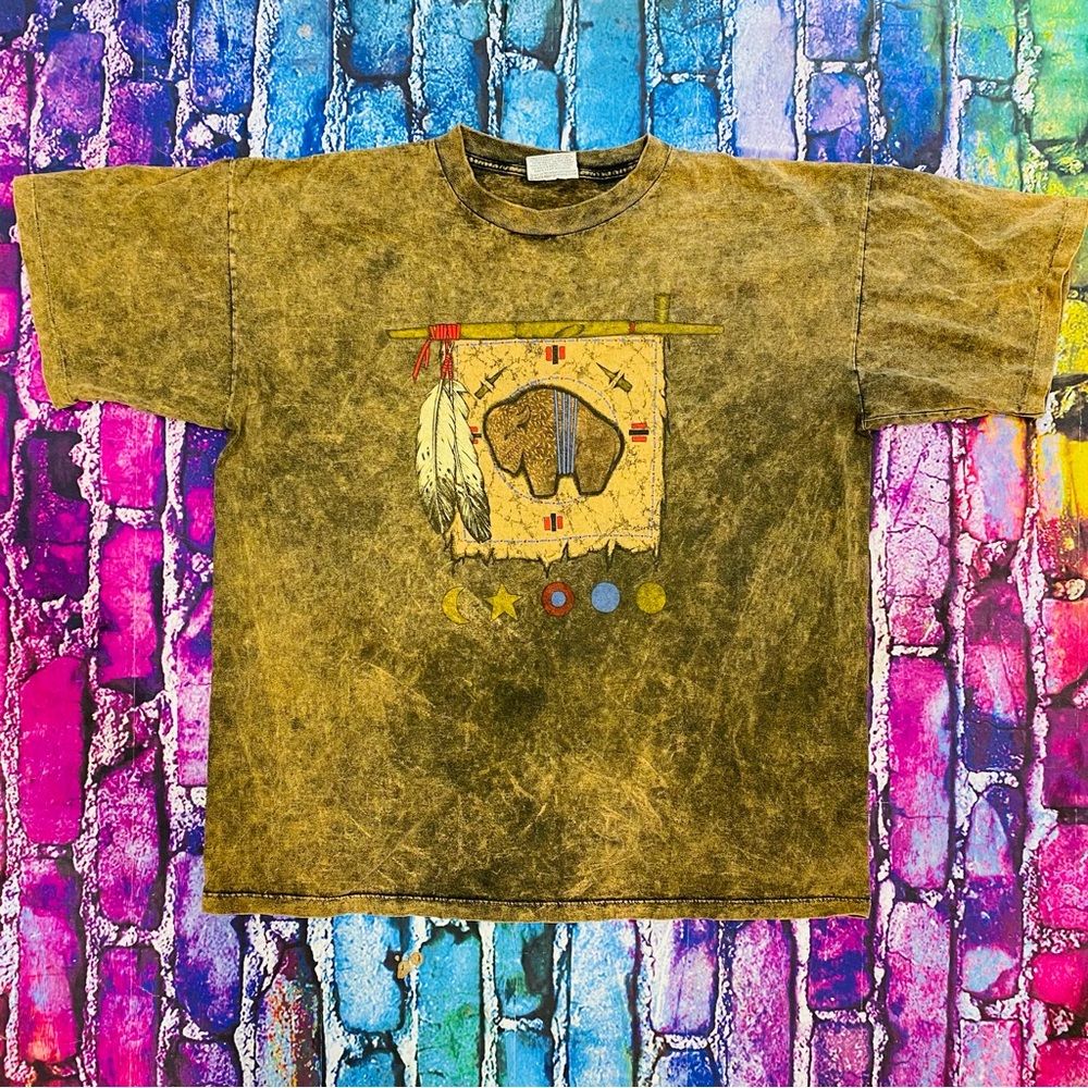 Vintage 93 Peace Pipe Buffalo Tee Brown Size XL Single Stitch T-Shirt
